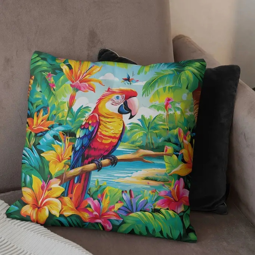 4pcs Tropical Parrot Plush Throw Pillowcase, Washable Home Decoration, 18×18” - Picture 5 of 6